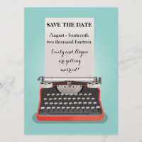Carte postale Save the Date - machine à écrire vin