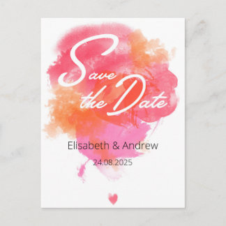 Carte Postale Save the date - moderne, watercolor pink orange