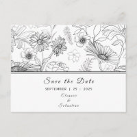 "Save the Date" noir & blanc motif de fleur margue