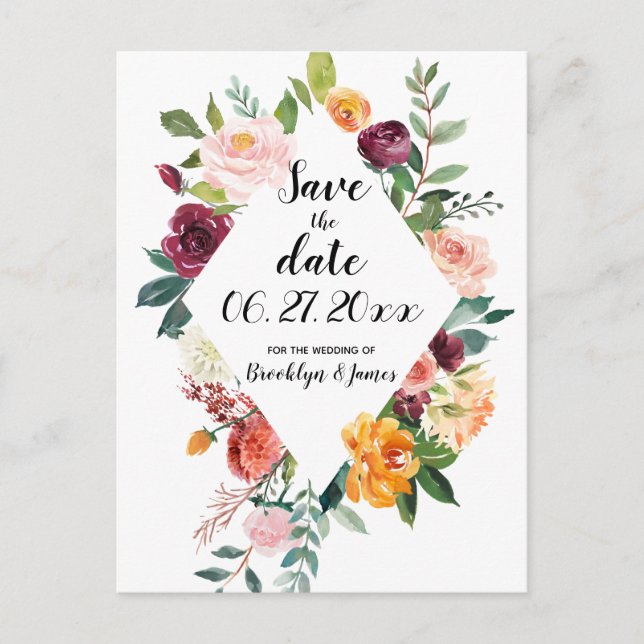 Carte Postale Save The Date Postcards Beautiful Fall Flowers (Devant)