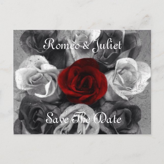 Carte postale "Save The Date" Rose Noir Blanc (Devant)