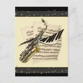 Carte postale saxophone et musique piano