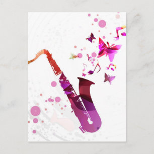 Carte Postale Saxophone musique mignonne et papillons