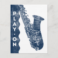 Carte postale saxophone - Vintage Retro Navy bleu