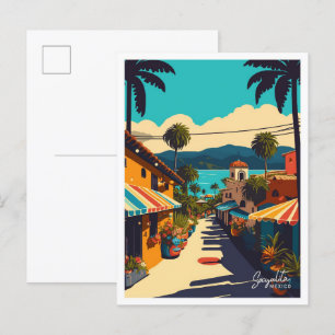 Carte Postale Sayulita Mexico Art Travel illustration Vintage