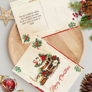 Carte Postale Scandi Hiver Foliage Aquarelle Joyeux Noël