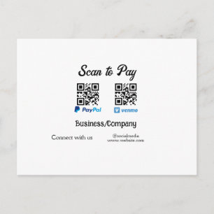 Carte Postale Scanner pour payer le code q r paypal venmo ajoute