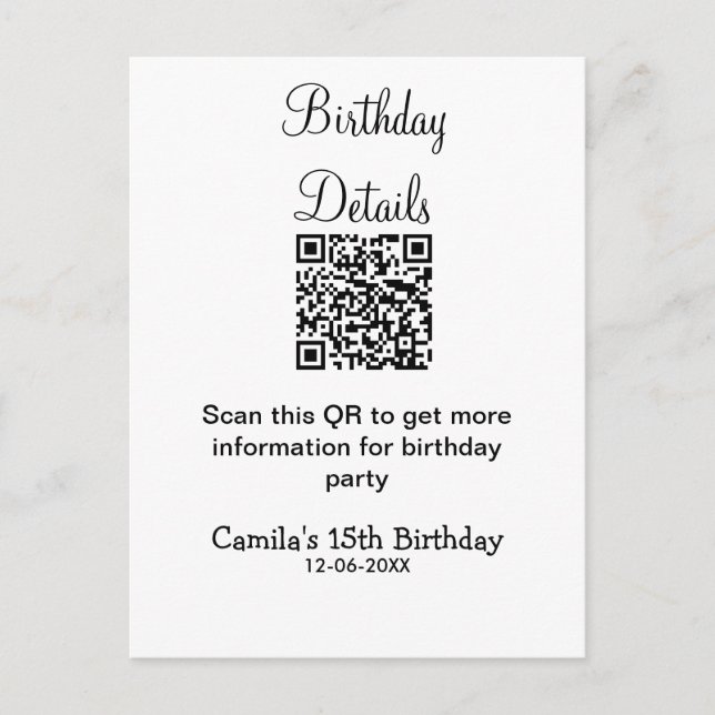 Carte Postale scanneur QR détails fête d'anniversaire moderne 15 (Devant)