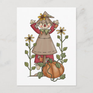 Carte Postale Scarecrow 1 Citrouille Fall Sunflowers