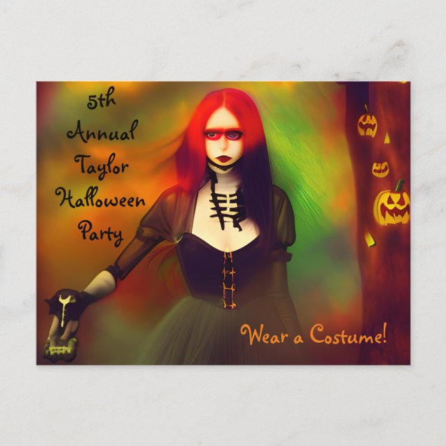 Carte Postale Scary Gothic Girl in the Woods Halloween Party (Devant)