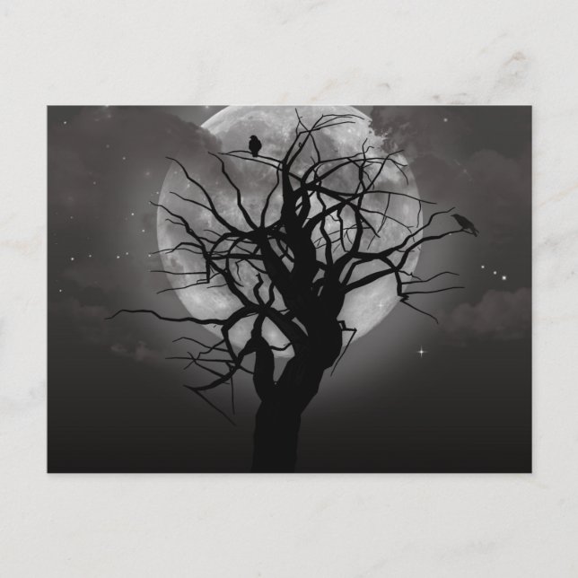 Carte Postale Scary Halloween Night with Raven Crow Postcard (Devant)