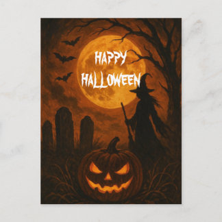 Carte Postale Scary Halloween Pumpkin Witch Scary Night