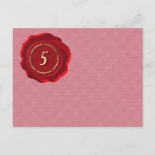 Carte Postale scellé à la cire rouge pour le 5ème anniversaire