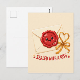 Carte Postale Scellé d'un Baiser Dessin de Lettre d'Amour Mignon