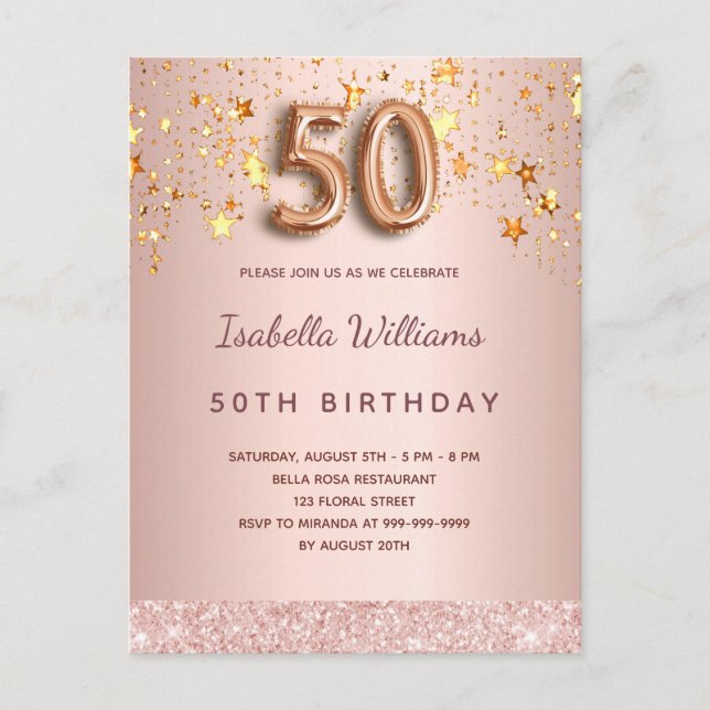 Carte Postale Scénario de ballon de 50e anniversaire rose or ros (Devant)