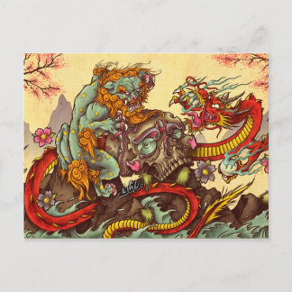 Carte Postale Scène asiatique avec chien de foin et dragon