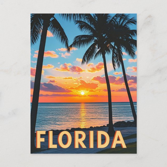 Carte Postale Scène côtière de Floride : Palmiers et Golden (Devant)