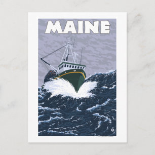 Carte Postale Scène de bateau de pêche du crabe du Maine