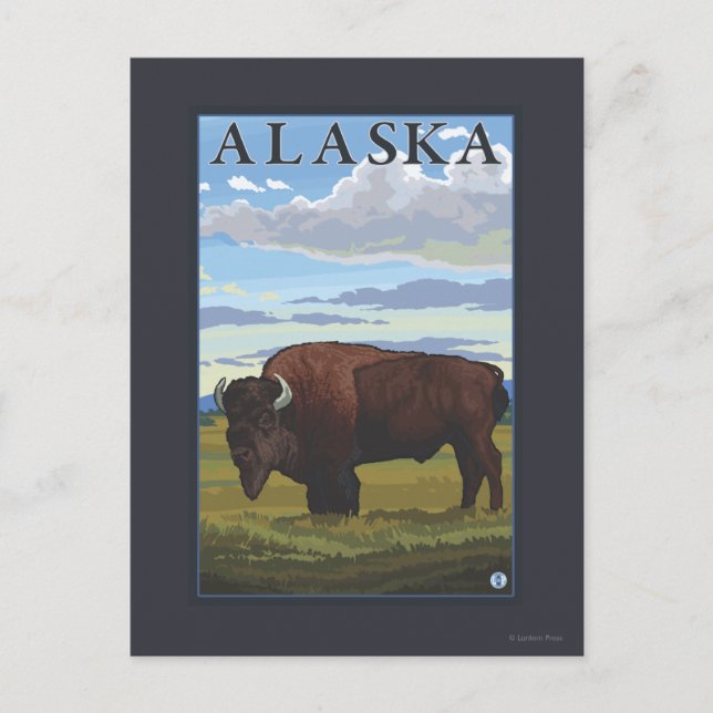 Carte Postale Scène de bison - Poster Vintage voyage (Devant)