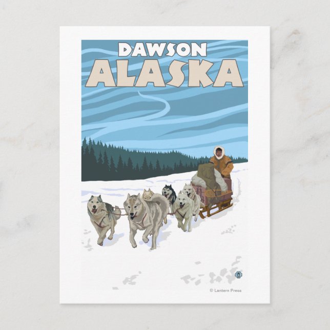 Carte Postale Scène de couchage de chien - Dawson, Alaska (Devant)