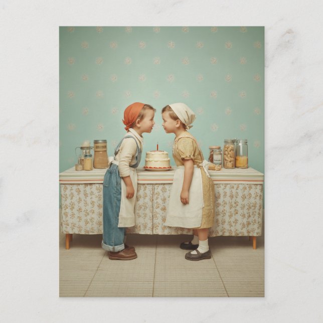 Carte Postale Scène de cuisine d'anniversaire de l'enfance vinta (Devant)
