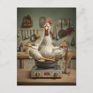 Carte Postale Scène de cuisine de poulet Zen amusante