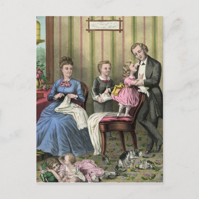 Carte Postale Scène de famille vintage (Devant)