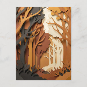 Carte Postale Scène de forêt automnale en papier découpé en couc