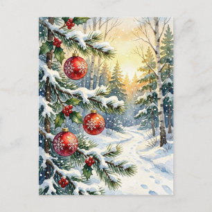 Carte Postale Scène de forêt de Noël enneigée