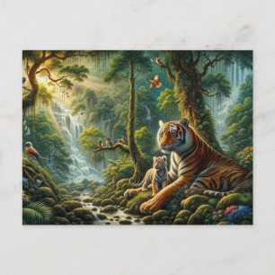Carte Postale Scène de jungle paisible avec peinture de tigres