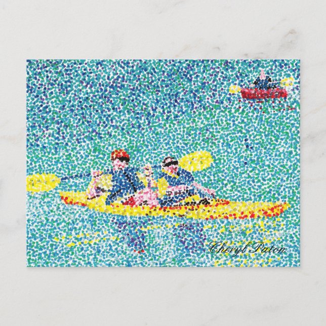 Carte Postale Scène de kayak de Pointillisme, par Cheryl Paton,  (Devant)