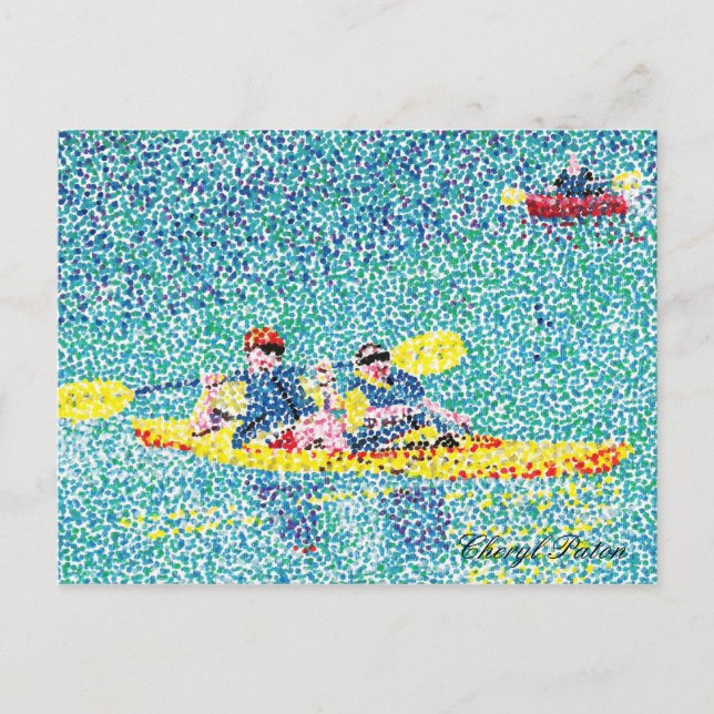 Carte Postale Scène de kayak de Pointillisme sur la rivière (Devant)