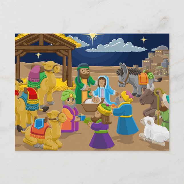 Carte Postale Scène de la Nativité de Noël (Devant)