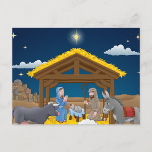 Carte Postale Scène de la Nativité de Noël avec Baby Jesus