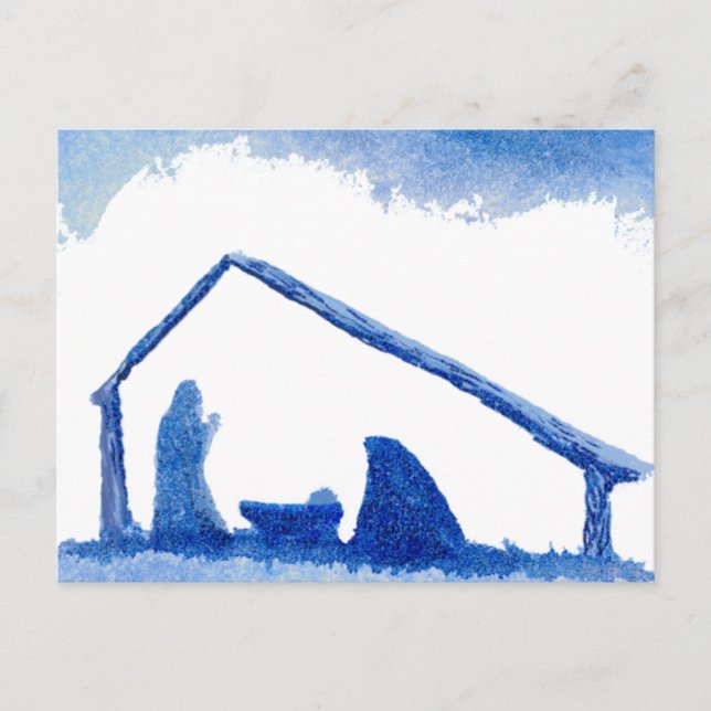 Carte Postale Scène de la Nativité Silhouette Bleue (Devant)
