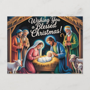Carte Postale Scène de la Nativité Vœux de Noël