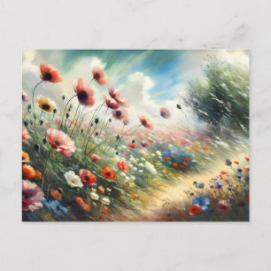 Carte Postale Scène de la nature champ de fleurs vintage