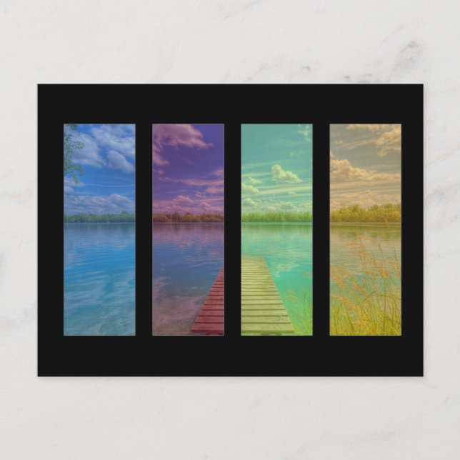 Carte Postale Scène de lac calme avec paysage de quai en bois (Devant)