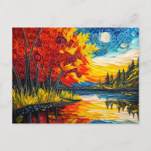 Carte Postale Scène de lac en été indien en quilling