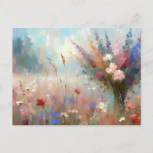 Carte Postale Scène de nature champ de fleurs Art Impressionnist