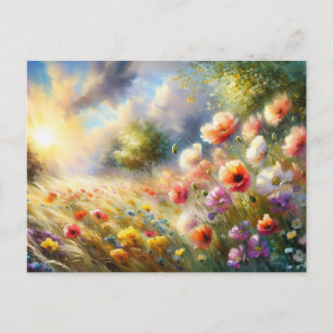Carte Postale Scène de nature champ de fleurs vintage