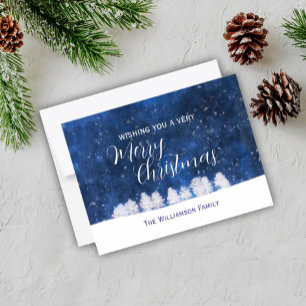 Carte Postale Scène De Neige Bleue Et Blanche De Noël