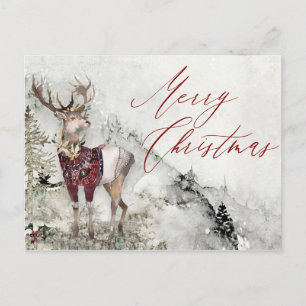 Carte Postale Scène de neige hivernale de cerfs rustiques Noël