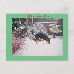Carte Postale scène de neige hivernale pour chien mignon noir et
