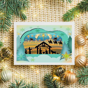 Carte Postale Scène de Noël avec l'Enfant Jésus dans la crèche