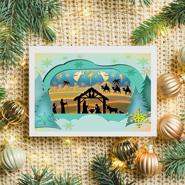 Carte Postale Scène de Noël avec l'Enfant Jésus dans la crèche (Créateur téléchargé)