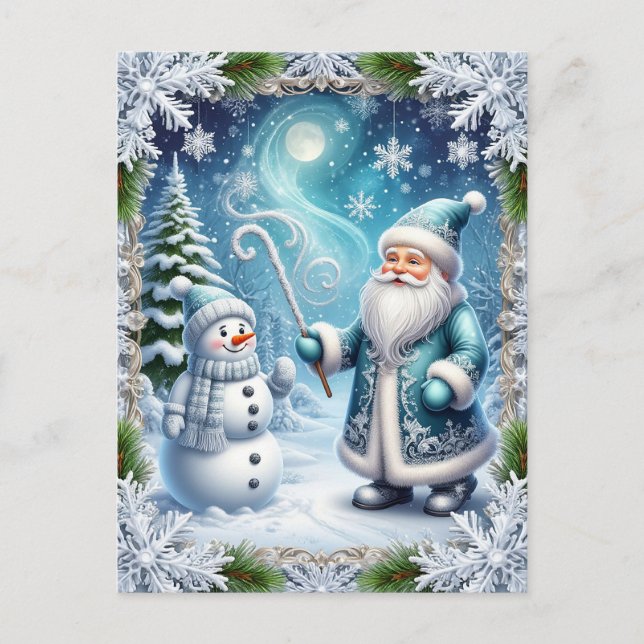 Carte Postale Scène de Noël festive enneigée (Devant)