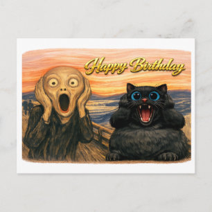 Carte Postale Scène de parodie amusante de chat noir Munch Joyeu