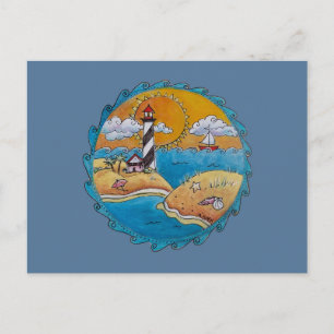 Carte Postale Scène de plage de phare fantaisiste, art folkloriq