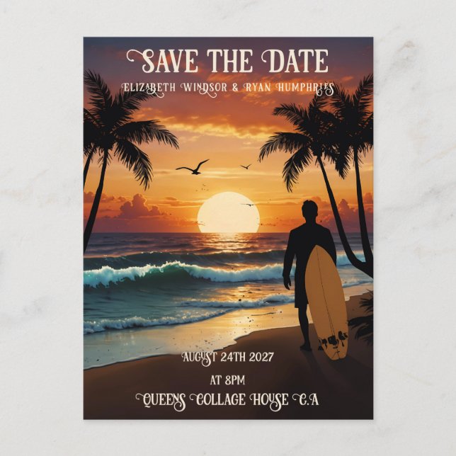 Carte Postale Scène de plage romantique au coucher du soleil ave (Devant)